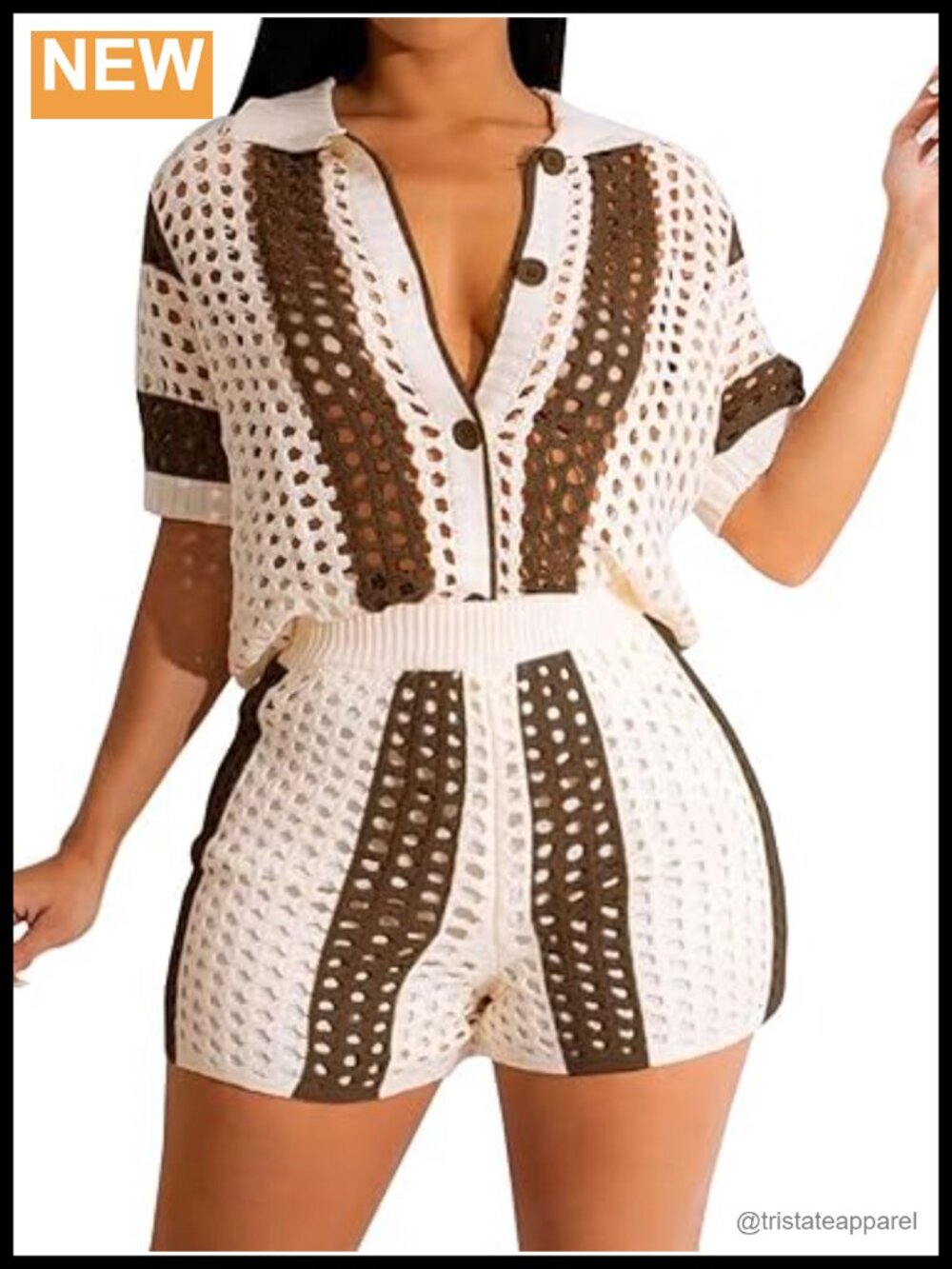 Women's 2 Piece Crochet Short Set Button Shirt & Shorts Beach Cover Up